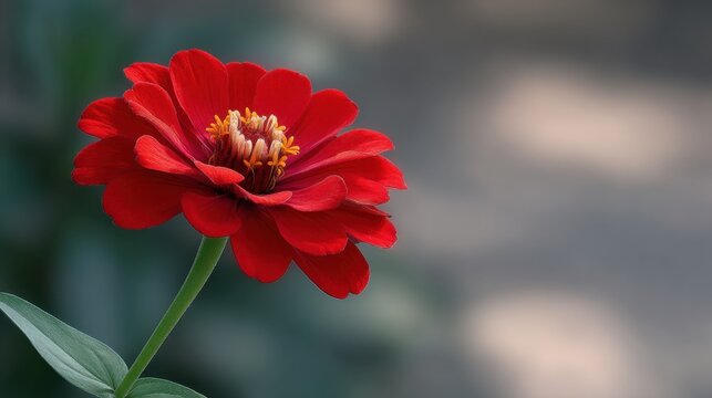 Stunning close-up of a vibrant red flower blooming with delicate petals and bright yellow stamens in a natural soft-focus background - Powered by Adobe