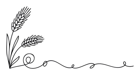 Decorative ornamental wheat stalks and swirling lines create a classic corner flourish, perfect for elegant invitations, greeting cards, or agricultural branding with ample copy space.