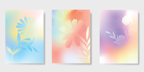 Fototapeta premium Abstract colorful gradient fruit card background set. Minimalist poster with lemon. Modern summer and spring wallpaper design for drink menu, promotion, beverages, ads.