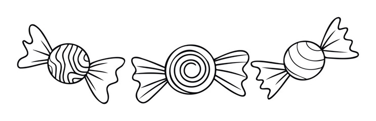 Assortment of wrapped candies with swirled and striped patterns, perfect for confectionary branding and sweet celebration themes.