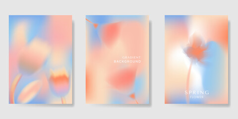 Fototapeta premium Abstract colorful gradient fruit card background set. Minimalist poster with lemon. Modern summer and spring wallpaper design for drink menu, promotion, beverages, ads.