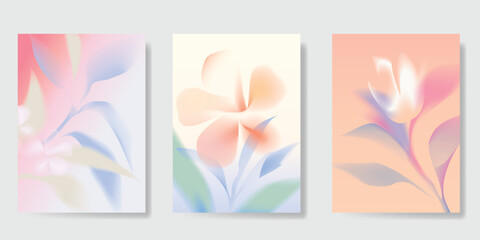 Fototapeta premium Abstract colorful gradient fruit card background set. Minimalist poster with lemon. Modern summer and spring wallpaper design for drink menu, promotion, beverages, ads.