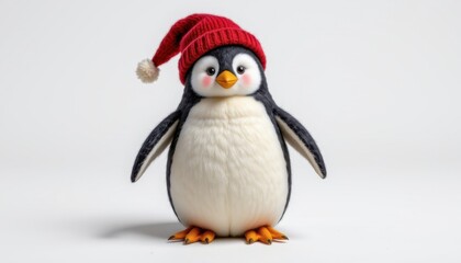 Fototapeta premium high resolution isolated object on pure white background featuring a christmas themed penguin with unique seasonal styling, distinct textures, and imaginative festive detailing..