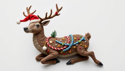 Obraz premium high resolution isolated object on pure white background featuring a christmas themed reindeer with unique seasonal styling, distinct textures, and imaginative festive detailing..