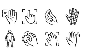 Fototapeta premium Gesture line icon set. Hand gestures, interface control icons in a linear style