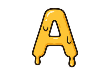 Capital letter A covered in thick golden syrup dripping down the sides