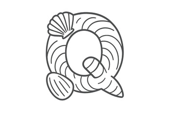Obraz premium Uppercase letter Q stylized with abstract seafood and seashell elements