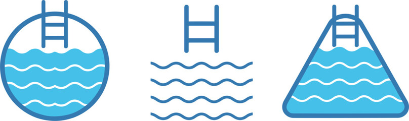 Swimming Pool Icons with Ladders and Water vector illustration