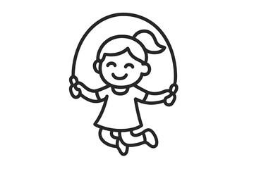 Obraz premium Smiling young girl jumping rope during playtime activity and physical fitness exercise