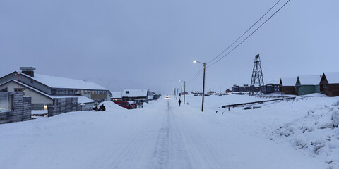 Longyearbyen Street during Winter. Svalbard 