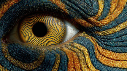 Human eye with fingerprint-like pattern on iris - concept of face scanning, biometric identification
