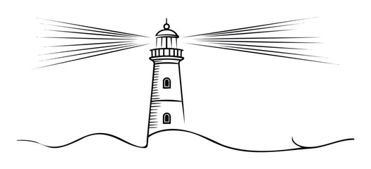 Dramatic lighthouse emitting powerful beams of light across rolling waves, symbolizing guidance and safety for maritime navigation and coastal themes.