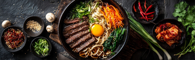 Korean Gochujang Steak Ramen Top View