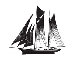 Black sailing Silhouette Vector, High Quality Illustration on White Background
