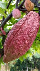 The cocoa tree is bearing fruit