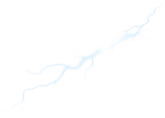 Electric blue lightning bolt branching strike isolated on a transparent background