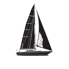 Black sailing Silhouette Vector, High Quality Illustration on White Background