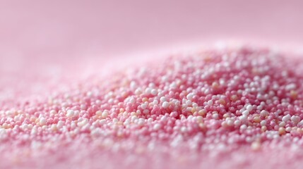 Close-up View of Colorful Edible Sprinkles on Soft Pink Background Ideal for Celebratory Baked Goods and Decoration Themes