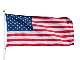 Fototapeta premium American flag waving in the wind on a clear day with vibrant red and white stripes and blue field isolated on transparent background