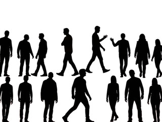 Fototapeta premium Group of people walking in different directions on a transparent background