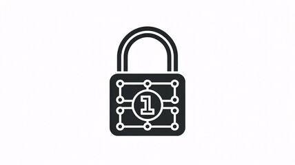 Digital padlock icon with circuit board pattern and number one representing cybersecurity and data protection isolated on white background