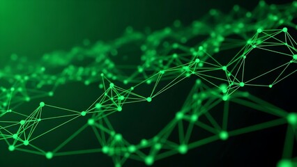 Abstract green network of connected dots and lines on a dark background