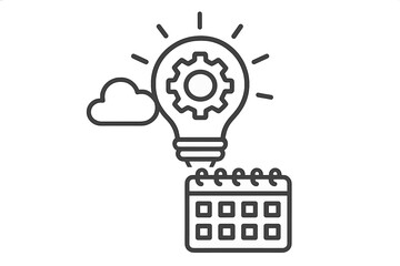 Planning and scheduling creative innovation time represented by calendar, light bulb, and gear
