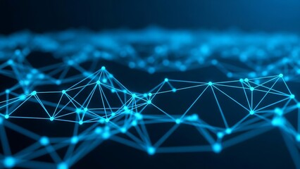 Abstract network of connected dots and lines in shades of blue