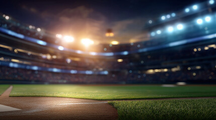 Sunset baseball field, dramatic lighting empty, diamond view sport, venue preparation expectation, atmosphere media storytelling, athletic context display, defocused field backgrou