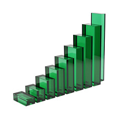 Fototapeta premium Rising green crystal bars representing growth finance and success in a chart formation isolated on transparent background