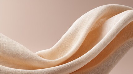 Soft beige fabric with flowing texture and gentle folds against a minimalist background, capturing elegance and simplicity in textile design