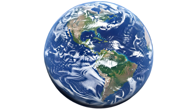 Realistic earth globe illustration with continents and oceans isolated on transparent background - Powered by Adobe