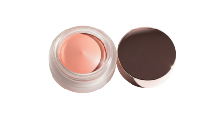 Open jar of peach cream blush with rose gold lid makeup cosmetic