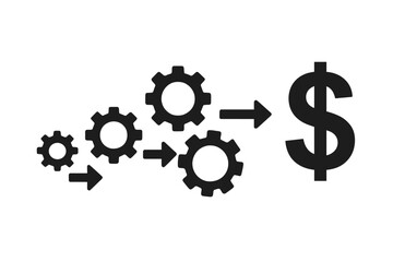Business process mechanism with gears and arrows leading to financial success