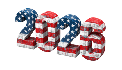 3 D Numbers 2026 American Flag Texture isolated on a transparent background