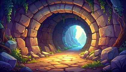 Stone tunnel leading to sunlight