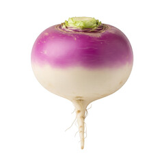 Single purple and white turnip with green leaves and roots root vegetable
