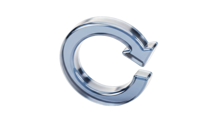 Glossy Silver Refresh Arrow Icon with Transparent Background Showing Circular Motion and Rotation Symbol