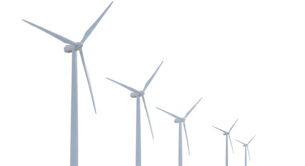 Wind turbines generating clean, renewable energy, isolated on transparent background