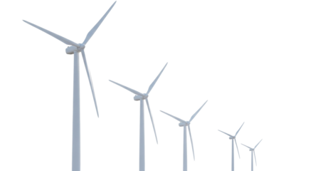 Wind turbines generating clean, renewable energy, isolated on transparent background