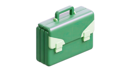 Green Briefcase With Light Green Accents Isolated On Transparent Background