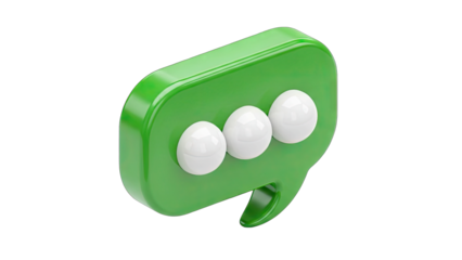 Green Chat Bubble Icon With Three White Dots Representing Messaging Or Communication On A Transparent Background 3D Render