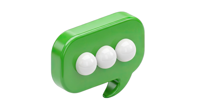 Green Chat Bubble Icon With Three White Dots Representing Messaging Or Communication On A Transparent Background 3D Render - Powered by Adobe