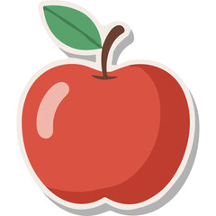 Red Apple With Green Leaf On Stem Isolated On White Background Flat Design Vector Illustration Simple Graphic Icon