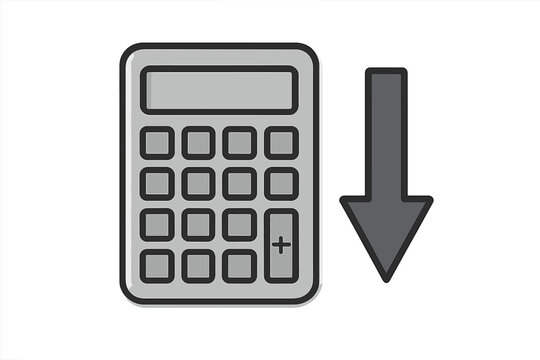 Calculator icon with downward arrow symbolizing financial decrease or cost reduction