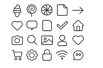 Fototapeta premium Minimalist line icons set for web and mobile applications covering social media, navigation, and e-commerce