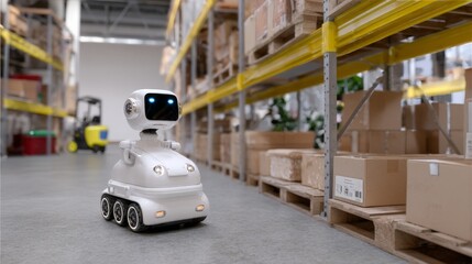 Mobile robot navigating warehouse for efficient obstacle-free logistics and automation