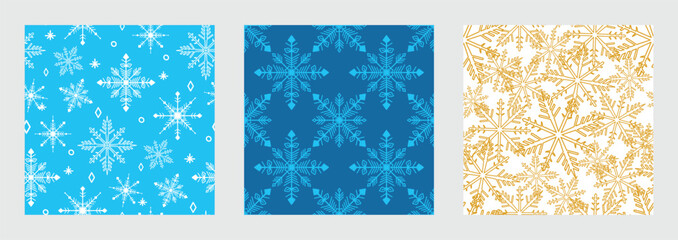 Snowflakes holiday vector seamless pattern collection