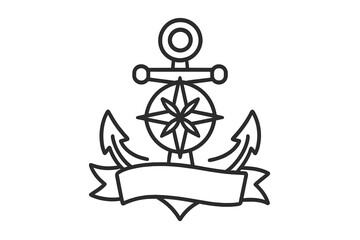 Classic nautical anchor symbol with compass rose and blank ribbon banner