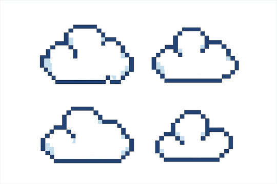 Four pixel art style cloud icons representing weather and digital technology concepts